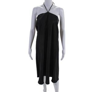 Musier Womens Side Zip Open Back Halter Satin Shift Dress Black Size IT 38